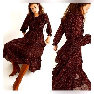 Madewell Georgette Tiered Ruffled Midi Dress Orchard Floral